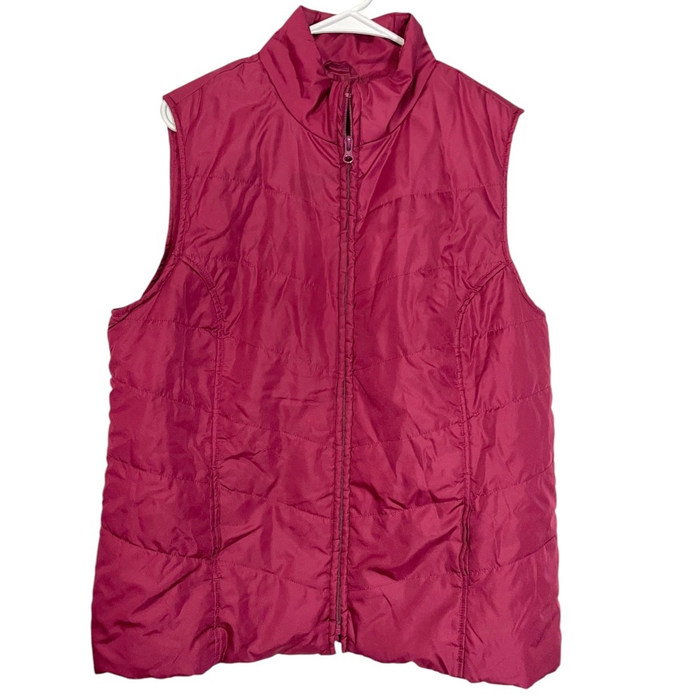Kim Rogers XL‎ Magenta Quilted Puffer Vest Full Zip Mock Neck Gorpcore Outdoorsy